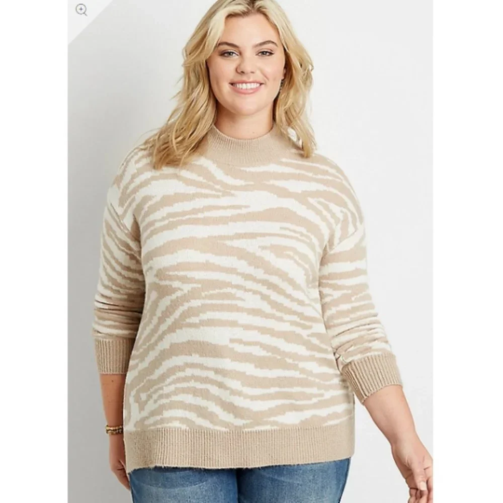 NWT Maurices 3 Zebra Print Mock Neck Pullover Sweater